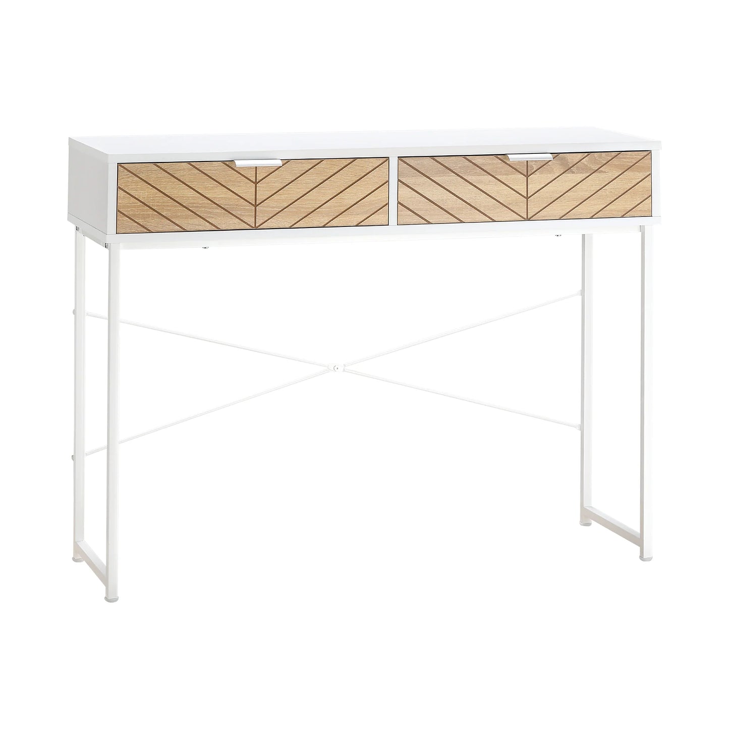 HOMCOM Schmale Konsole für den Eingangsbereich mit 2 Schubladen, modernes Design mit eingeprägten Linien für Flur, Wohnzimmer und Schlafzimmer 100x30x75 cm Weiß und Eiche