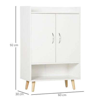 HOMCOM Moderner Schuhschrank mit 2 Türen und 4 Regalen für 12 Paar Schuhe, Ideal für Eingangsbereich, Wohnzimmer, Schlafzimmer 60x30x92 cm Weiß