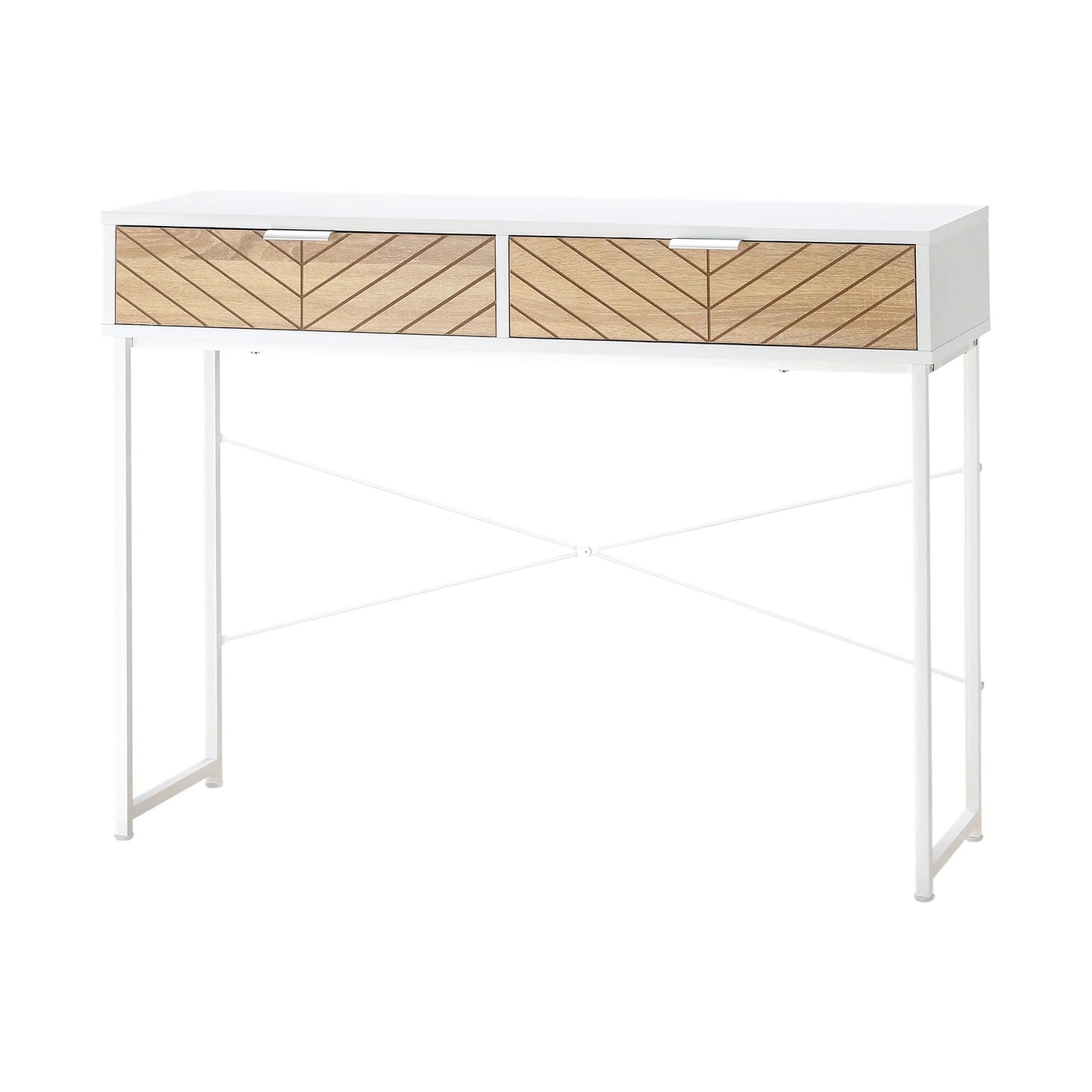 HOMCOM Schmale Konsole für den Eingangsbereich mit 2 Schubladen, modernes Design mit eingeprägten Linien für Flur, Wohnzimmer und Schlafzimmer 100x30x75 cm Weiß und Eiche