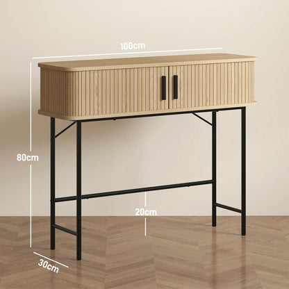 HOMCOM Vintage Konsolentisch Sideboard mit 2 Schiebetüren und Fächern für Flur 100x30x80 cm Eiche