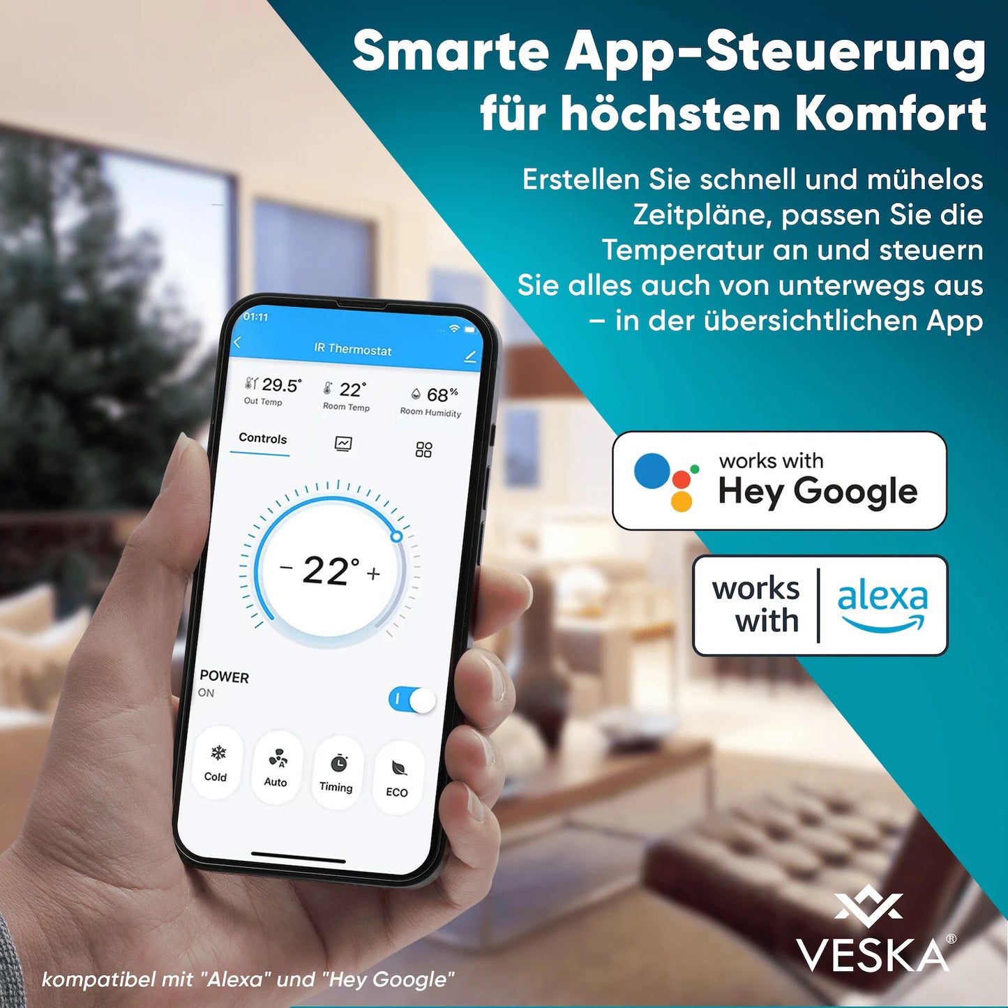 Klimaanlage Mobil 12000 BTU/h (3.500 Watt) - Mobiles Klimagerät 4in1 mit WiFi/App Monoblock Kältemittel - Fernbedienung, 24h-Timer, Luftentfeuchter, Nachtmodus
