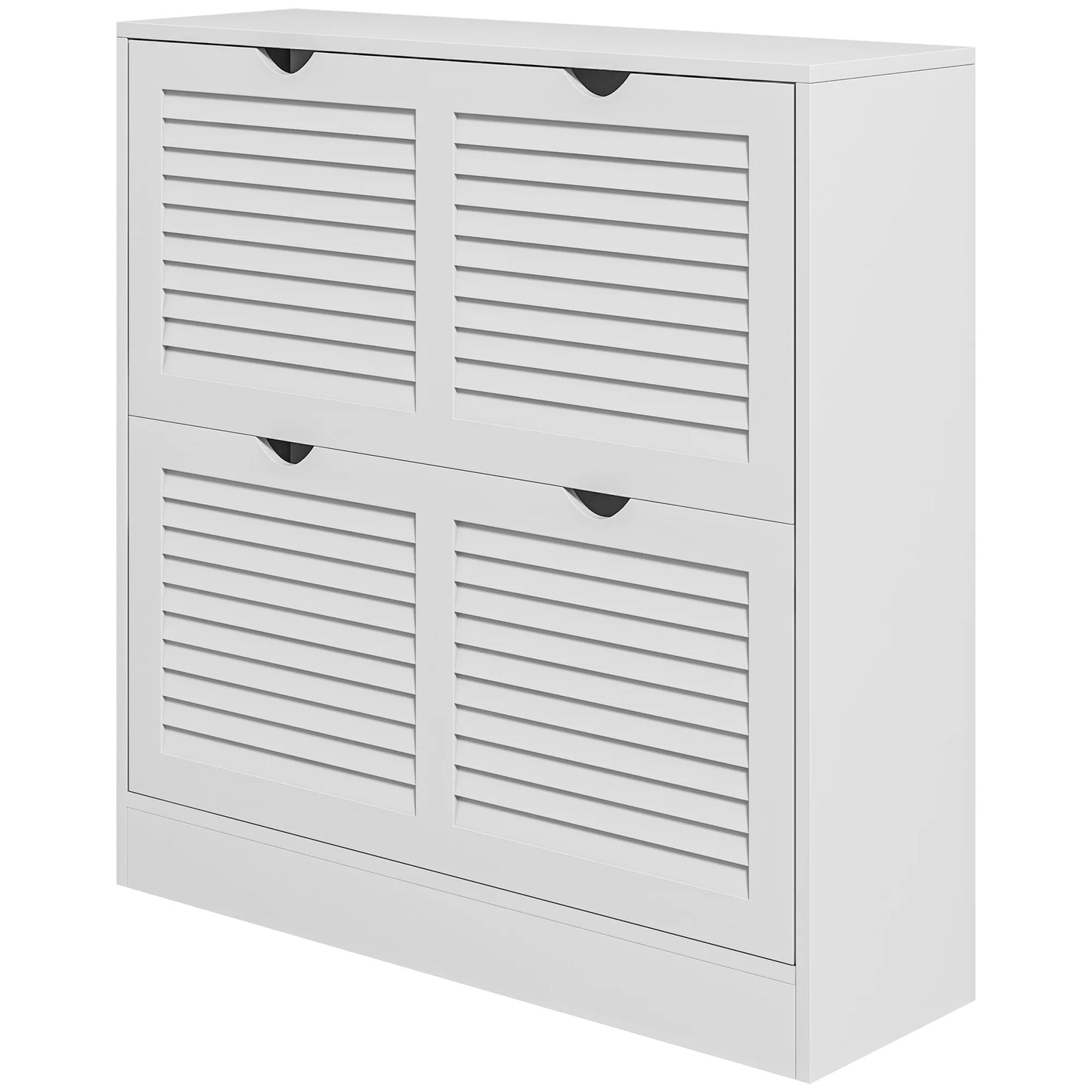 HOMCOM Moderner Schuhregal Eingangsschuhschrank mit 2 Klapptüren und verstellbaren Regalen für 16 Paar Schuhe Schmaler Schuhschrank für Flur 81,5x25x83 cm Weiß