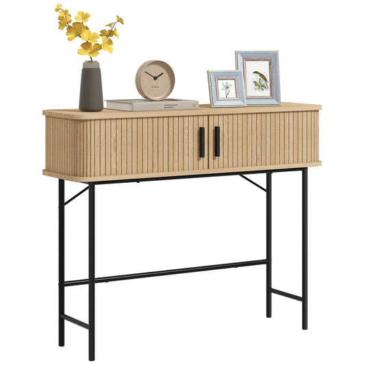 HOMCOM Vintage Konsolentisch Sideboard mit 2 Schiebetüren und Fächern für Flur 100x30x80 cm Eiche