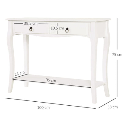 HOMCOM Konsolentisch Sideboard für Wohnzimmer und Flur, Akzenttisch mit Schubladen und Regal, elegantes Design 100x33x75cm Hochglanz Weiß