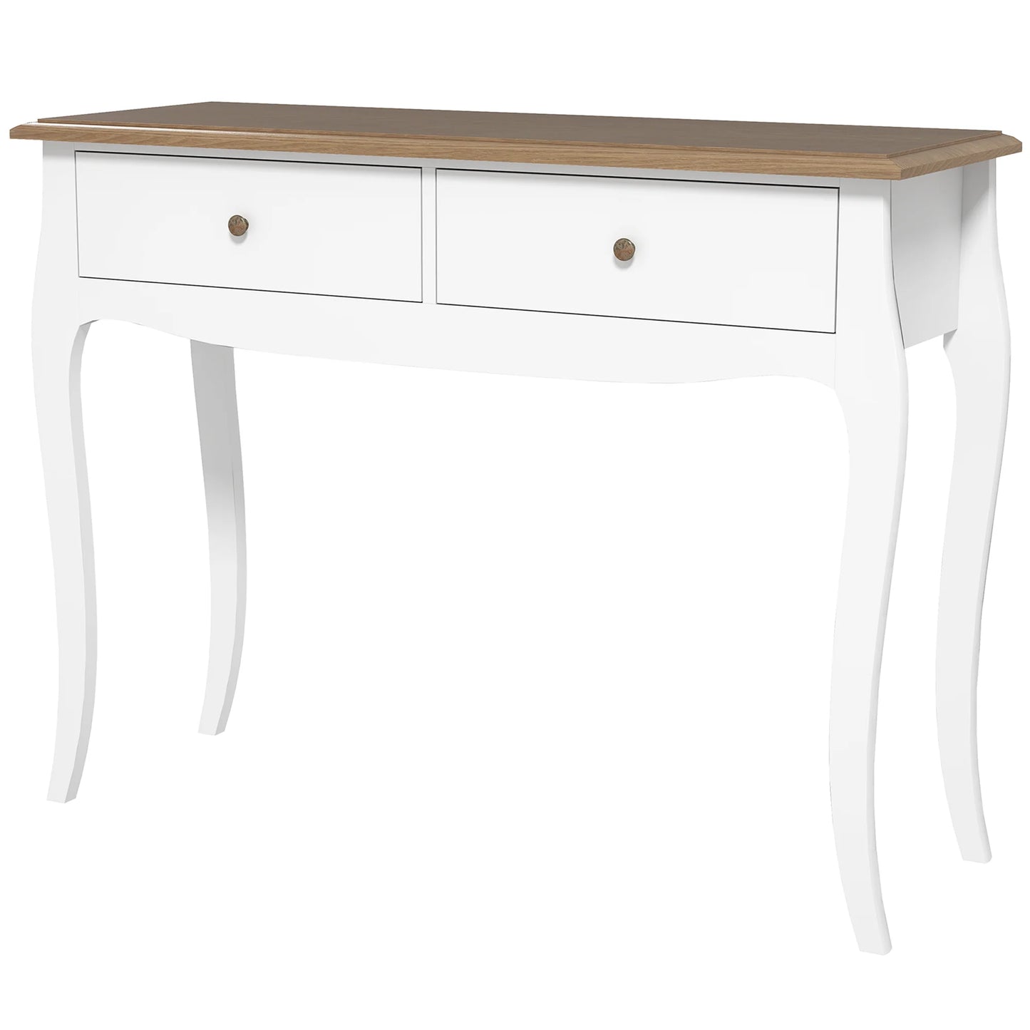 HOMCOM Konsolentisch Flurtisch mit 2 Schubladen im französischen Stil für Flur Schlafzimmer Wohnzimmer 100x35x76,5 cm Weiß und Dunkelbraun