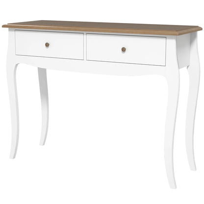 HOMCOM Konsolentisch Flurtisch mit 2 Schubladen im französischen Stil für Flur Schlafzimmer Wohnzimmer 100x35x76,5 cm Weiß und Dunkelbraun