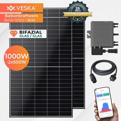 Balkonkraftwerk 1000/800W Bifazial Photovoltaik Solaranlage WIFI Smarte Mini-PV Anlage