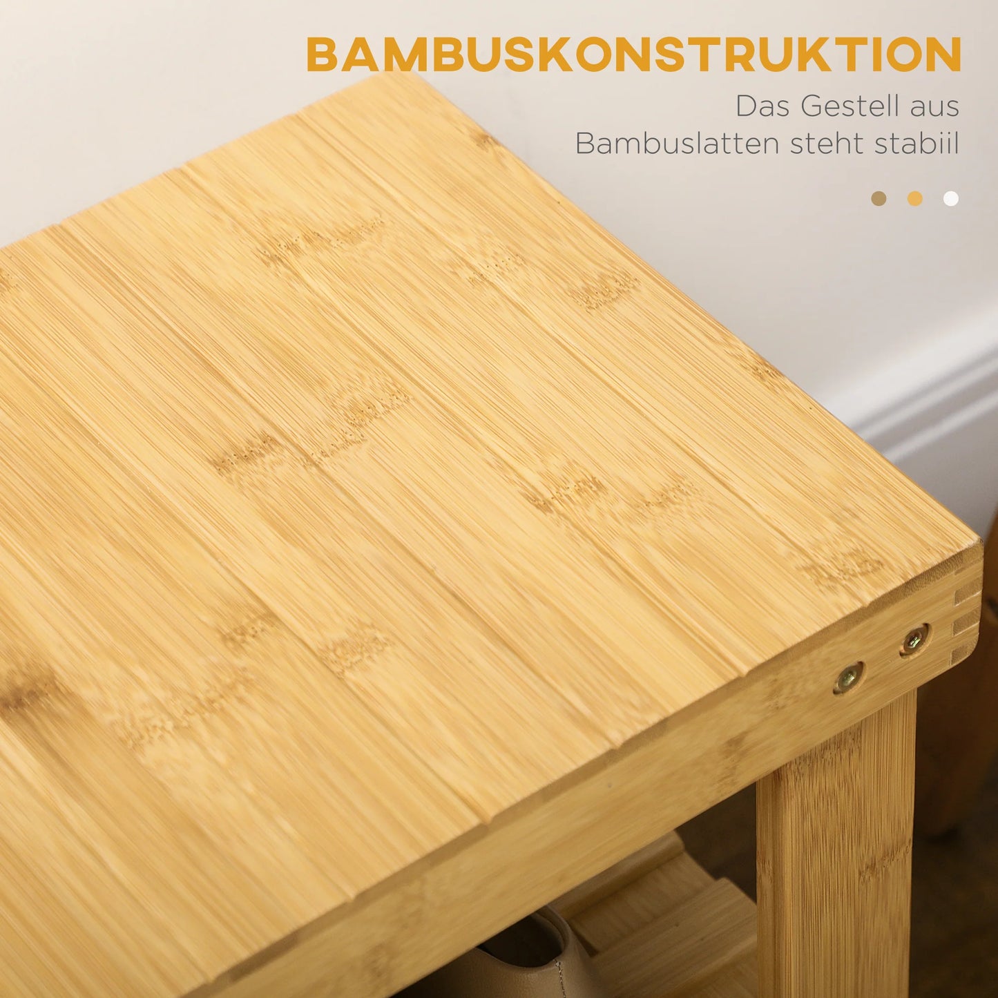 HOMCOM Schuhbank mit Sitzfläche, Bambus Sitzbank mit Stauraum, Schuhregal mit 2 offenen Fächern Garderobenbank für Wohnzimmer, Flur, 70 x 28 x 45 cm Natur