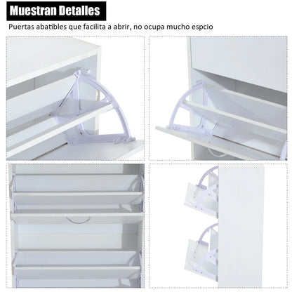 HOMCOM Moderner Schuhschrank für den Eingangsbereich - Schuhregal schmal mit 2 Schubladen und verstellbaren Regalen für Flur 60x24x80 cm Weiß