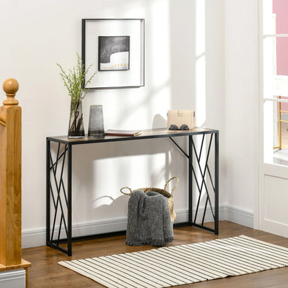 HOMCOM Konsolentisch, Seitentisch mit Stahlbeinen, 120 x 35 x 75 cm, Industriedesign Flurtisch, Beistelltisch für kleine Räume, Eingangsbereich, Flur, Wohnzimmer, Schlafzimmer, Braun
