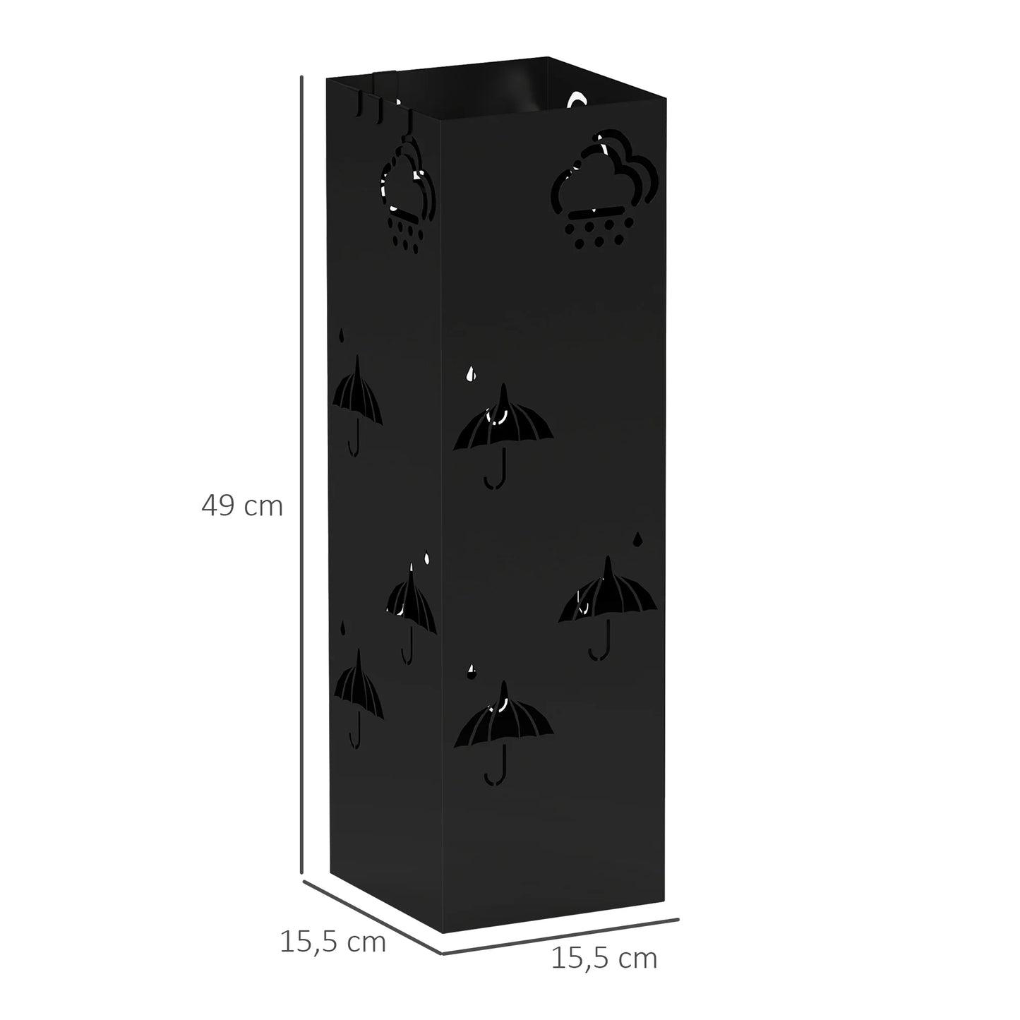 HOMCOM Regenschirmständer mit 4 Haken, abnehmbare Wasserauffangschale, dekorativer Regenschirmhalter für Sonnenschirme, Regentage & Gehstöcke, Stahl 15,5 x 15,5 x 49 cm Schwarz