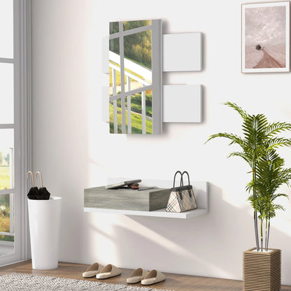 HOMCOM Flureinrichtungsset mit Spiegel und Schublade, Wandmontage, Moderner Stil 75x3,5x75 cm und 75x30,5x20 cm Grau und Weiß