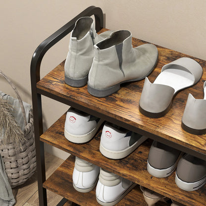 HOMCOM Schuhregal mit 4 Ebenen, Schuhregal mit Griff, Schuhständer für 11 Paar Schuhe, Platzsparende Schuhaufbewahrung, Schuhorganizer für Eingangsbereich, Flur, Rustikal Braun