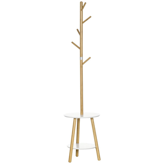 HOMCOM 2-in-1 Bambus Kleiderständer Baum mit 2 Ablagen und 5 Haken für Kleidung und Taschen, Aluminiumrahmen für Eingangsbereich und Schlafzimmer, 39,5x39,5x171 cm Natur