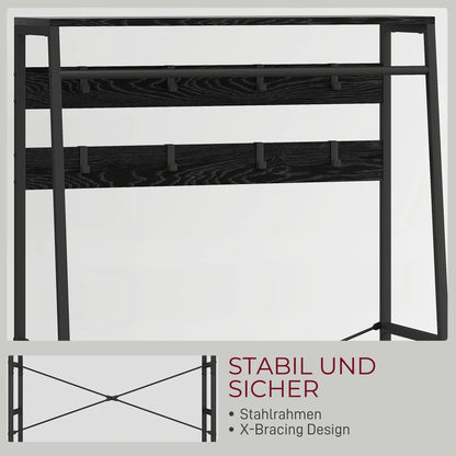 HOMCOM Garderobenständer, Kleiderstange mit Schuhregal, 2 Stoffschubladen, Garderobe mit 8 Haken, Regal, Garderobenständer mit Kippschutz, für Eingangsbereich, Flur, Schlafzimmer, Schwarz
