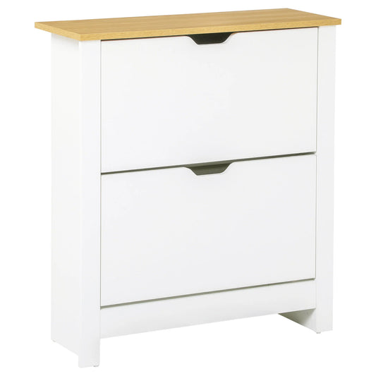 HOMCOM Moderner Schuhschrank Eingangsbereich Schuhregal für 12 Paare Schuhe mit Klappschubladen und verstellbaren Regalen Schmale Schuhablage für Flur 72x26x80 cm Weiß