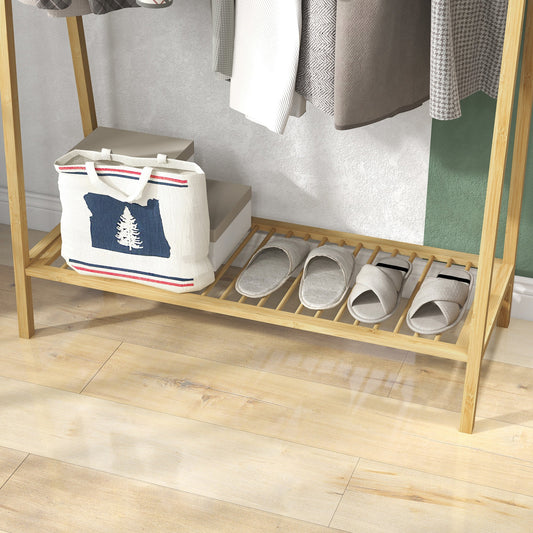 HOMCOM Bambus Kleiderständer, Holz Mantelständer mit Schuhregal 110L x 42B x 152H cm