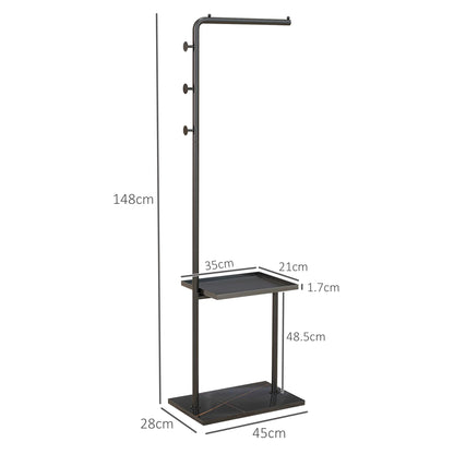 HOMCOM Garderobenständer, Kleiderständer mit Ablagen und Haken, Jackenständer, moderner Garderobe für Kleidung, Hut, Tasche, für Flur, Wohnzimmer, Schwarz