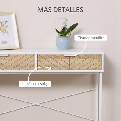 HOMCOM Schmale Konsole für den Eingangsbereich mit 2 Schubladen, modernes Design mit eingeprägten Linien für Flur, Wohnzimmer und Schlafzimmer 100x30x75 cm Weiß und Eiche