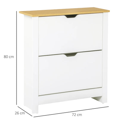 HOMCOM Moderner Schuhschrank Eingangsbereich Schuhregal für 12 Paare Schuhe mit Klappschubladen und verstellbaren Regalen Schmale Schuhablage für Flur 72x26x80 cm Weiß