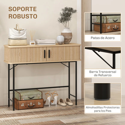HOMCOM Vintage Konsolentisch Sideboard mit 2 Schiebetüren und Fächern für Flur 100x30x80 cm Eiche