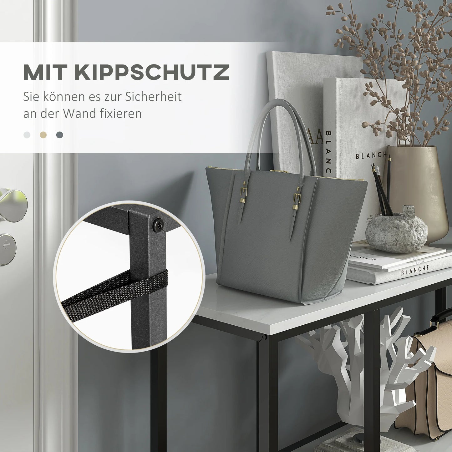 HOMCOM Konsolentisch, Flurtisch mit 3 Regalen, 100 x 30 x 80 cm, Beistelltisch, kleiner Präsentationstisch für schmale Räume, Flur, Diele, Wohnzimmer, Schlafzimmer, Weiß