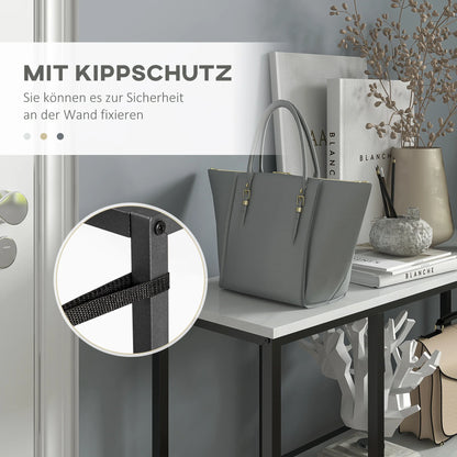HOMCOM Konsolentisch, Flurtisch mit 3 Regalen, 100 x 30 x 80 cm, Beistelltisch, kleiner Präsentationstisch für schmale Räume, Flur, Diele, Wohnzimmer, Schlafzimmer, Weiß