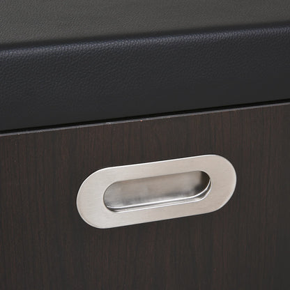 HOMCOM Gepolsteter Schuhschrank für den Eingangsbereich, Schuhschrank mit Schuhregal, 3 Fächer, Sitzfläche aus PU-Leder, für Wohn- und Flurbereich, 80x30x43 cm, Schwarz