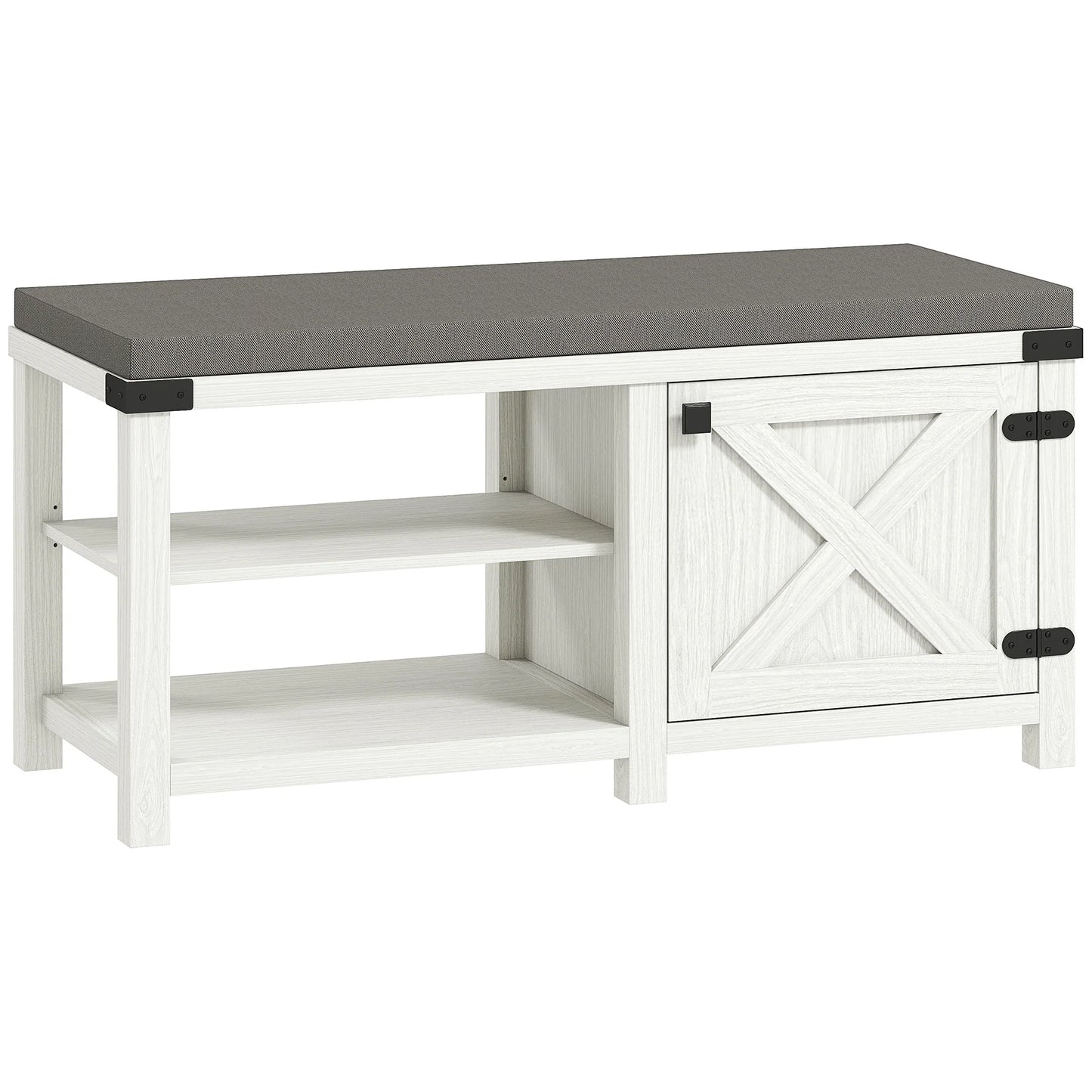 HOMCOM Rustikaler Schuhbänke Schuh Organizer mit Sitzplatz Schuhlagerbank mit Fächern und Kissen für 7 Paar Schuhe für Flur Wohnzimmer Schlafzimmer 100x40x48 cm Weiß und Grau