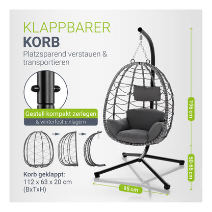 Juskys Korb-Hängesessel Aria faltbar & höhenverstellbar mit Eisengestell bis 130 kg Dunkelgrau