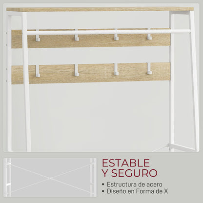 HOMCOM Garderobe mit Schuhregal – Eingangsbereich Garderobe mit Schuhregal, 8 Haken, 2 Stoffschubladen, Maschenregal im industriellen Stil für hängende Kleidung – Flur, Schlafzimmer, Wohnzimmer 80x30x180,5 cm Natur