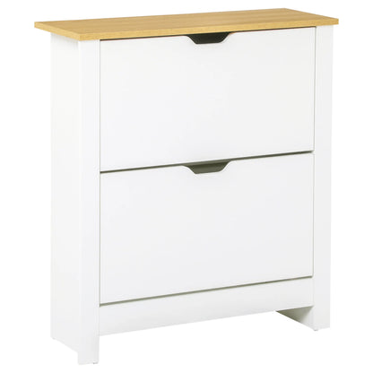 HOMCOM Moderner Schuhschrank Eingangsbereich Schuhregal für 12 Paare Schuhe mit Klappschubladen und verstellbaren Regalen Schmale Schuhablage für Flur 72x26x80 cm Weiß