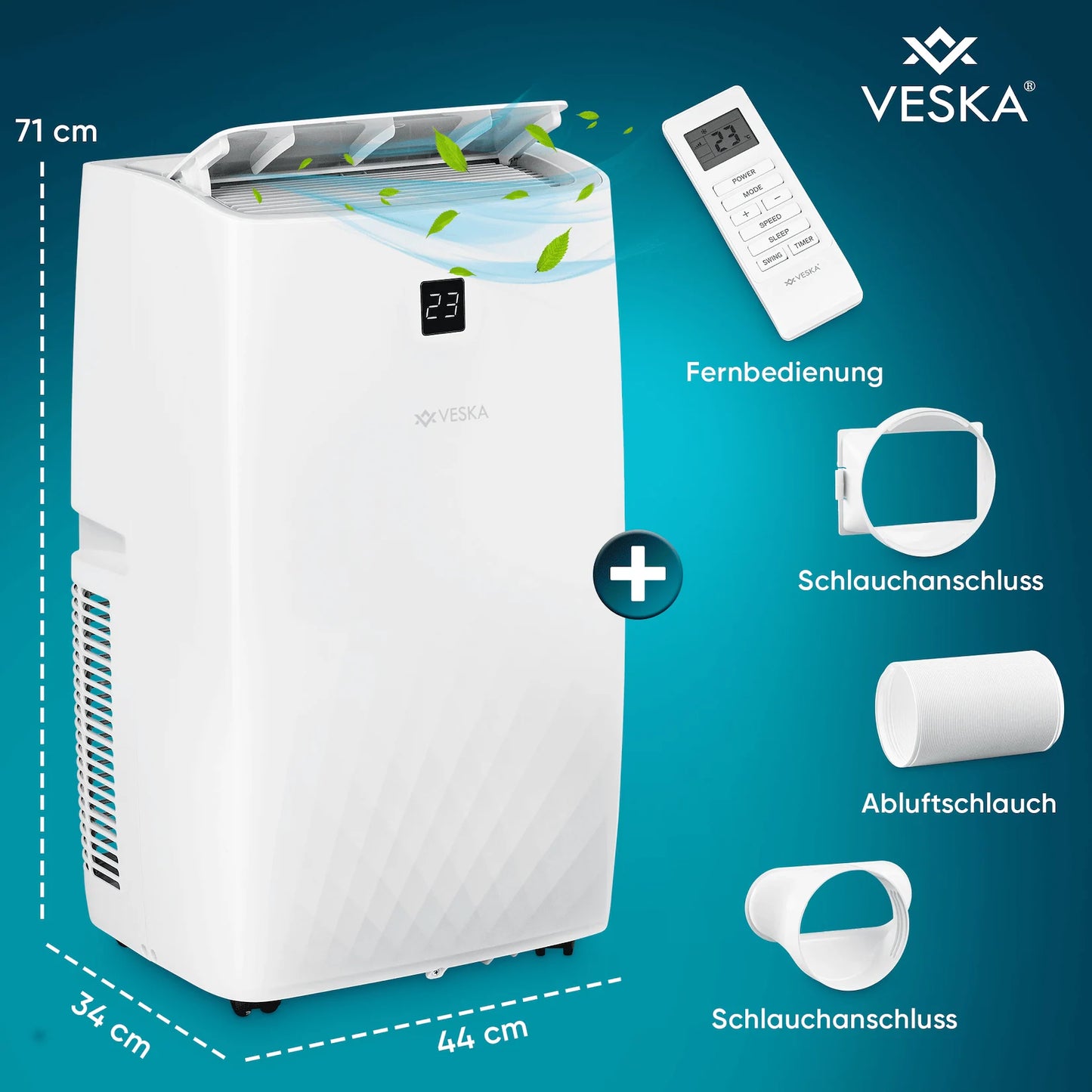 Klimaanlage Mobil 12000 BTU/h (3.500 Watt) - Mobiles Klimagerät 4in1 mit WiFi/App Monoblock Kältemittel - Fernbedienung, 24h-Timer, Luftentfeuchter, Nachtmodus
