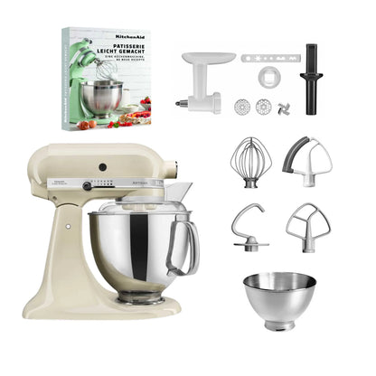 KitchenAid 4,8 L 5KSM175 Artisan Küchenmaschine Pastrylover mit Kunststofffleischwolf+Spritzgebäckvorsatz und Patisserie Buch