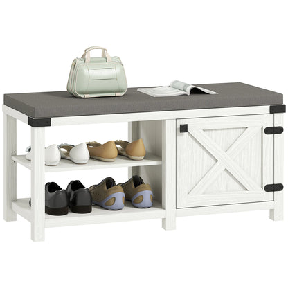 HOMCOM Rustikaler Schuhbänke Schuh Organizer mit Sitzplatz Schuhlagerbank mit Fächern und Kissen für 7 Paar Schuhe für Flur Wohnzimmer Schlafzimmer 100x40x48 cm Weiß und Grau