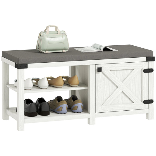 HOMCOM Rustikaler Schuhbänke Schuh Organizer mit Sitzplatz Schuhlagerbank mit Fächern und Kissen für 7 Paar Schuhe für Flur Wohnzimmer Schlafzimmer 100x40x48 cm Weiß und Grau