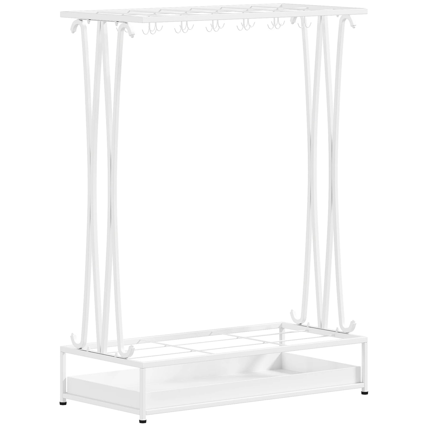HOMCOM Moderner Rechteckiger Regenschirmständer aus Stahl mit 24 Haken, 21 Fächern und Abnehmbarem Tropfteller für Eingangsbereich und Büro 50x24x68 cm Weiß