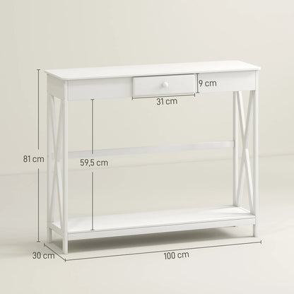 HOMCOM Konsolentisch aus Holz für den Eingangsbereich mit 1 Schublade und 1 Ablage für Flur und Wohnzimmer 100x30x81cm Weiß