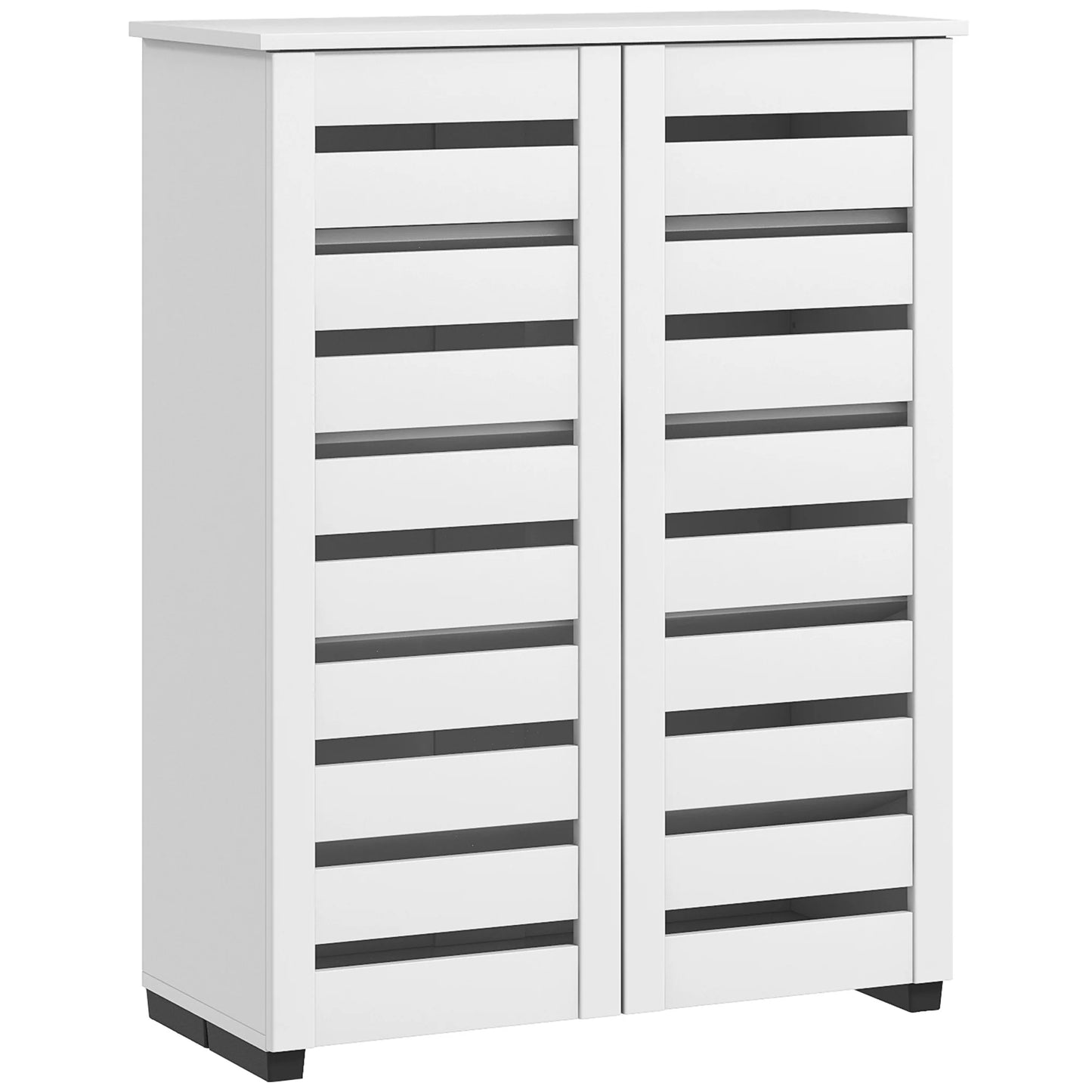 HOMCOM 5-stöckiger Schuhregal mit 4 verstellbaren Regalen und Latttüren, moderner platzsparender Schuhorganizer aus Holz, 76x33x98 cm, Weiß