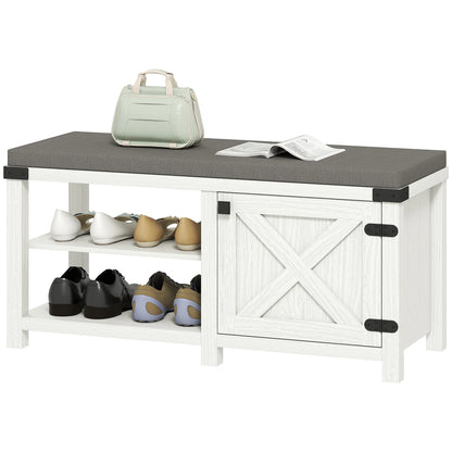 HOMCOM Rustikaler Schuhbänke Schuh Organizer mit Sitzplatz Schuhlagerbank mit Fächern und Kissen für 7 Paar Schuhe für Flur Wohnzimmer Schlafzimmer 100x40x48 cm Weiß und Grau