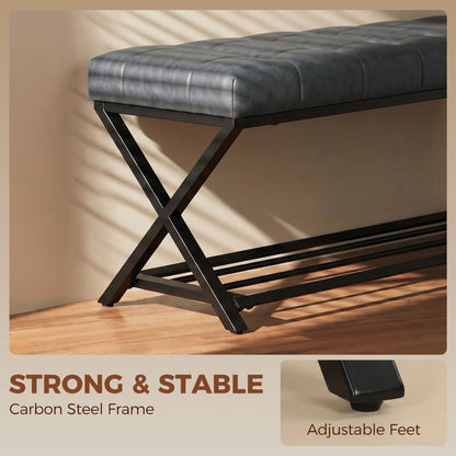 HOMCOM Gepolsterte Schuhbank mit Stauraum — Industrial X‑Frame Stahl, PU‑Kunstleder, 220 kg Tragfähigkeit, 112×37×47 cm, Dunkelgrau