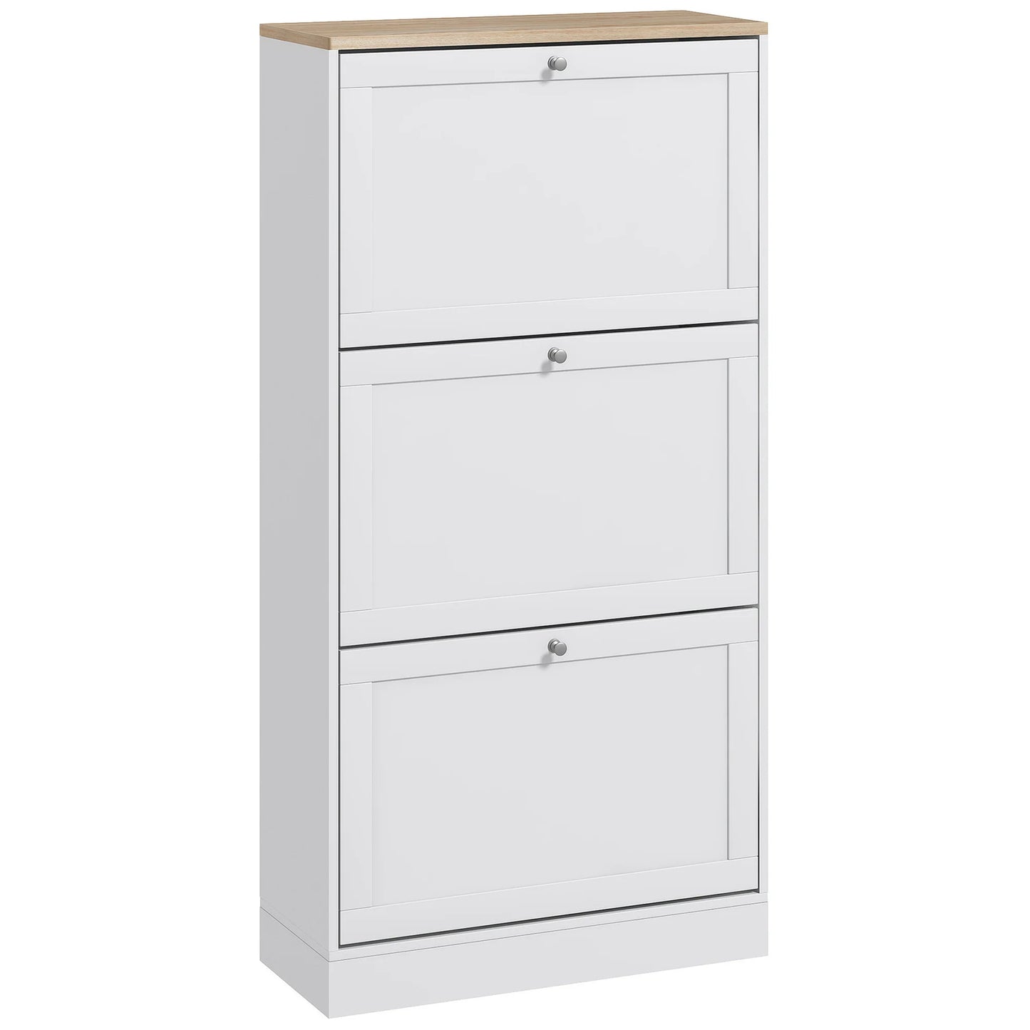 HOMCOM Schmales Schuhschrank mit 3 Klapptüren – Schuhaufbewahrung für den Eingangsbereich mit verstellbaren Regalen für 18 Paar Schuhe für schmale Flure 60x23,5x115 cm Weiß
