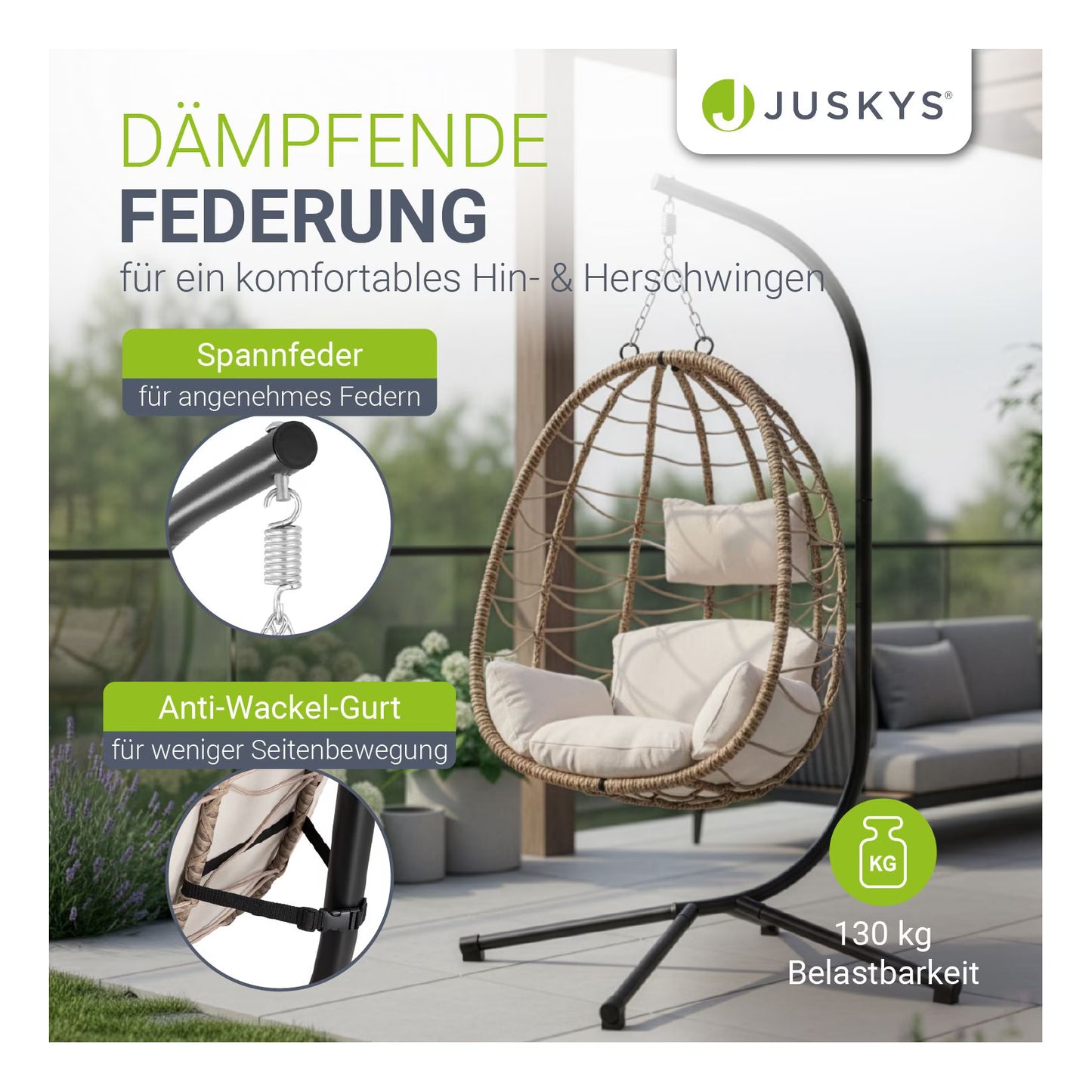 Juskys Korb-Hängesessel Aria faltbar & höhenverstellbar mit Eisengestell bis 130 kg Dunkelgrau
