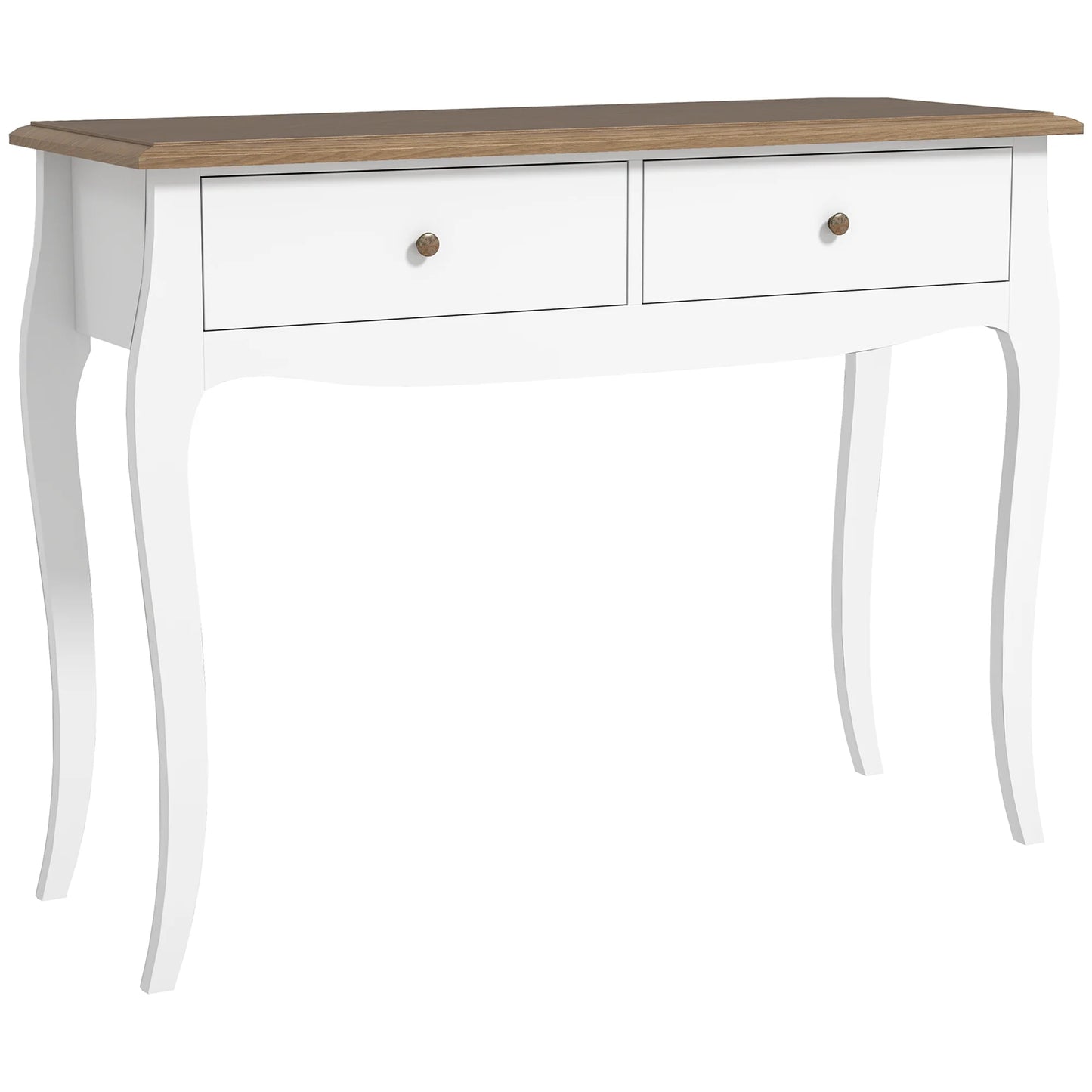 HOMCOM Konsolentisch Flurtisch mit 2 Schubladen im französischen Stil für Flur Schlafzimmer Wohnzimmer 100x35x76,5 cm Weiß und Dunkelbraun