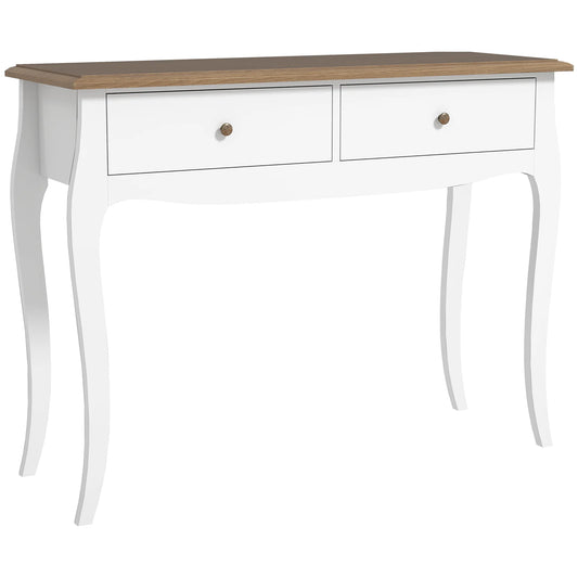 HOMCOM Konsolentisch Flurtisch mit 2 Schubladen im französischen Stil für Flur Schlafzimmer Wohnzimmer 100x35x76,5 cm Weiß und Dunkelbraun