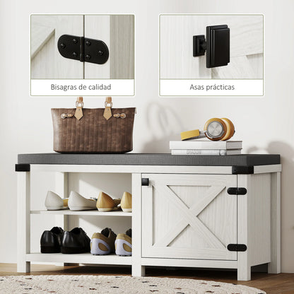 HOMCOM Rustikaler Schuhbänke Schuh Organizer mit Sitzplatz Schuhlagerbank mit Fächern und Kissen für 7 Paar Schuhe für Flur Wohnzimmer Schlafzimmer 100x40x48 cm Weiß und Grau