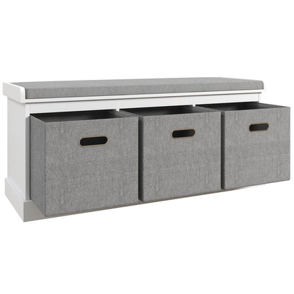 HOMCOM Schuhbank für den Eingangsbereich mit 3 Schubladen, Schuhaufbewahrungsbank mit Holz- und Stoffbezug, Schuhregal für 3 Paar Schuhe, Wohnzimmer und Flur, 105x35x47 cm, Weiß