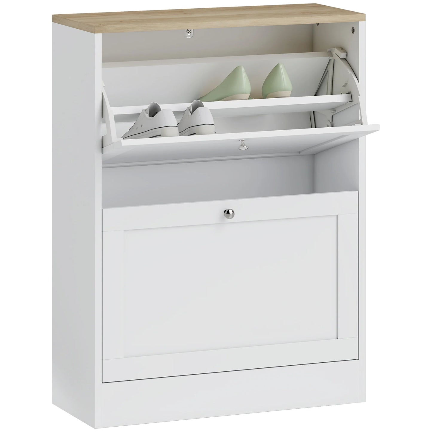 HOMCOM Schuhschrank für 12 Paare, schmaler Schuhaufbewahrungsschrank, modernes Möbelstück für den Eingangsbereich mit 2 Klappschubladen und verstellbaren Regalen, für Flur und Eingangsbereich, 60 x 24 x 80 cm, Weiß