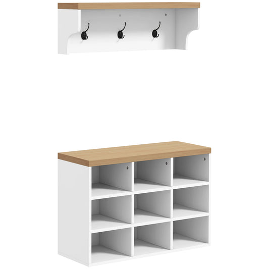 HOMCOM Garderobenständer und Schuhbank 2 in 1 Eingangsbereich Möbel mit 3 Haken und Regalen für 9 Paar Schuhe 75x30x50 cm und 75x20x22,5 cm Weiß