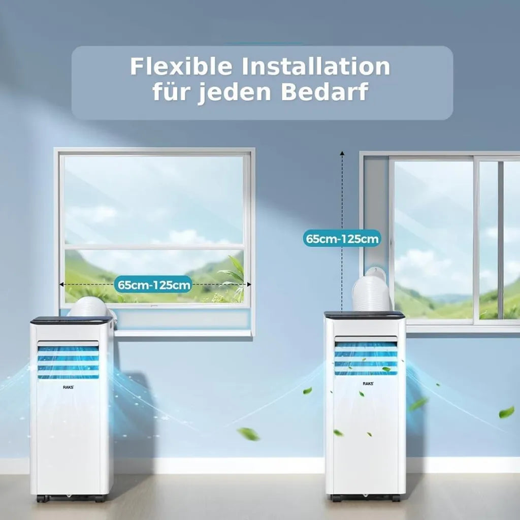 JUNG 3-in-1-Klimagerät RAKS PRO AIR 9 mobile Klimaanlage mit Fernbedienung 2.5 KW, mobiles Klimagerät, mit Heizung, mit Abluftschlauch, Airconditioner